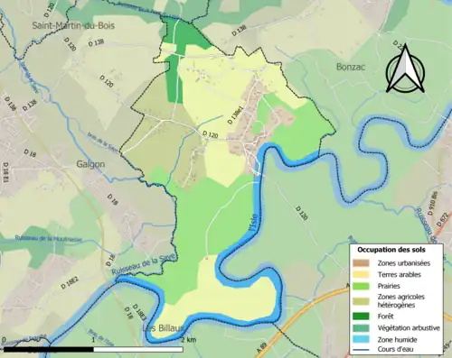 Carte en couleurs présentant l'occupation des sols.