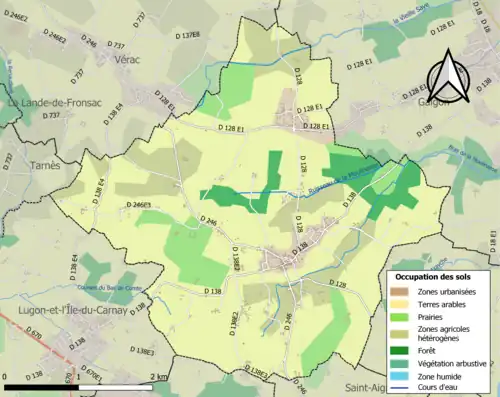 Carte en couleurs présentant l'occupation des sols.