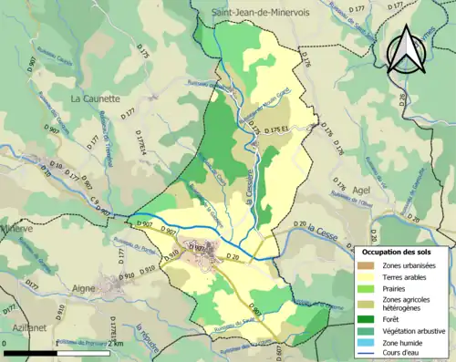 Carte en couleurs présentant l'occupation des sols.