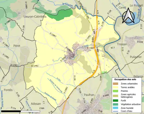 Carte en couleurs présentant l'occupation des sols.