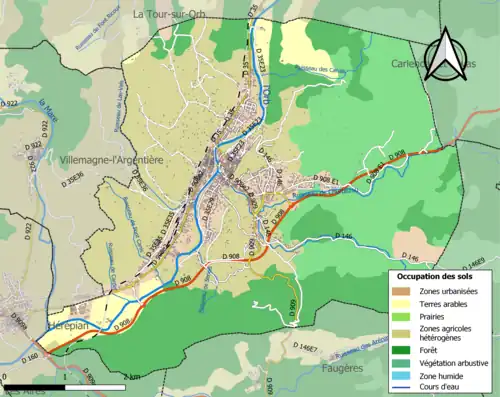 Carte en couleurs présentant l'occupation des sols.
