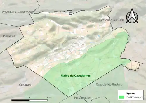 Carte de la ZNIEFF de type 1 sur la commune.