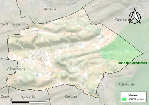 Carte de la ZNIEFF de type 1 sur la commune.