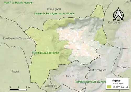 Carte des ZNIEFF de type 2 sur la commune.