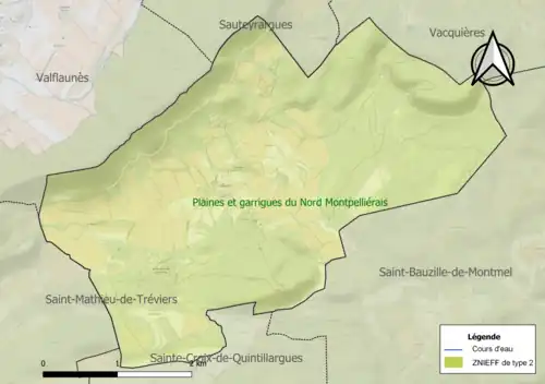Carte de la ZNIEFF de type 2 sur la commune.