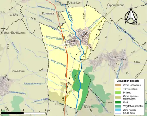 Carte en couleurs présentant l'occupation des sols.