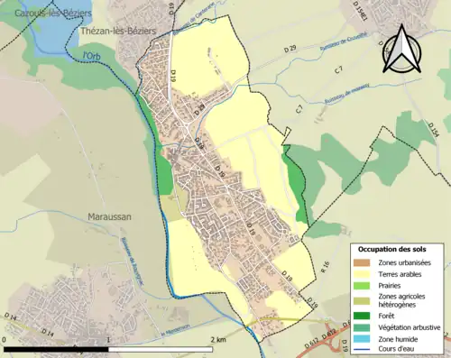 Carte en couleurs présentant l'occupation des sols.