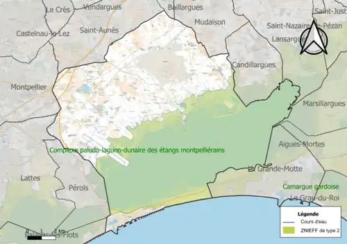 Carte de la ZNIEFF de type 2 sur la commune.