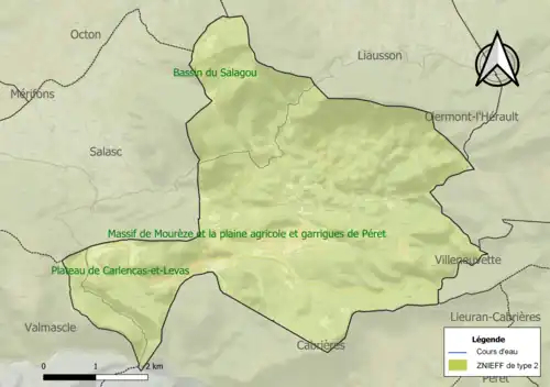 Carte des ZNIEFF de type 2 sur la commune.