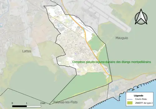 Carte de la ZNIEFF de type 2 sur la commune.