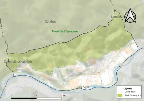 Carte de la ZNIEFF de type 2 sur la commune.