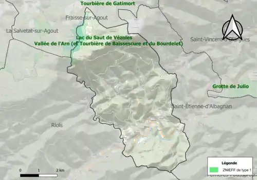 Carte de la ZNIEFF de type 1 sur la commune.