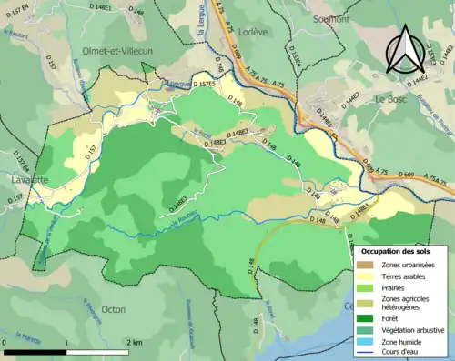 Carte en couleurs présentant l'occupation des sols.