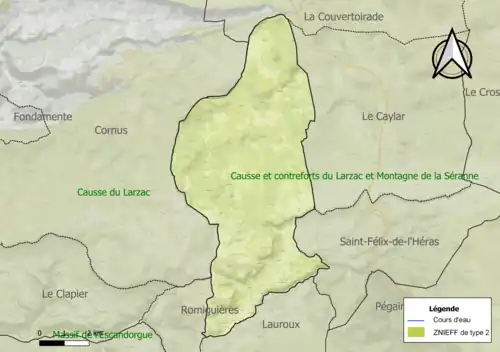 Carte des ZNIEFF de type 2 sur la commune.
