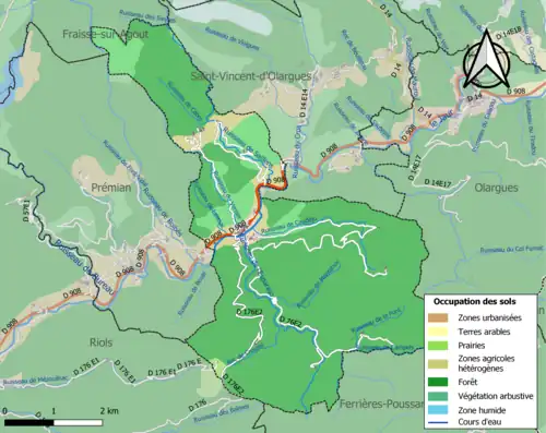 Carte en couleurs présentant l'occupation des sols.