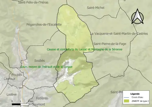 Carte de la ZNIEFF de type 2 sur la commune.