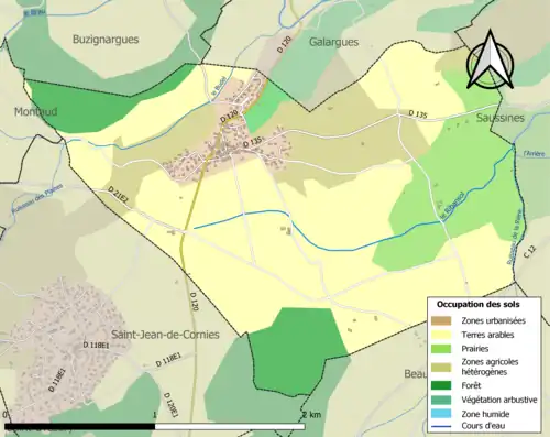 Carte en couleurs présentant l'occupation des sols.