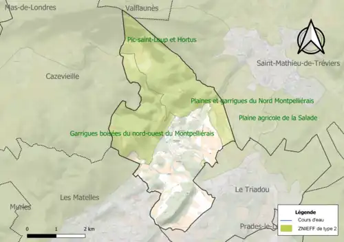 Carte des ZNIEFF de type 2 sur la commune.