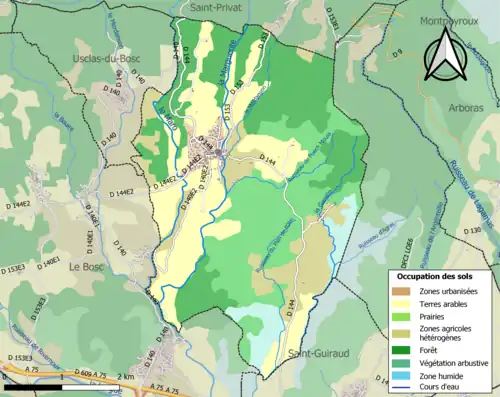 Carte en couleurs présentant l'occupation des sols.
