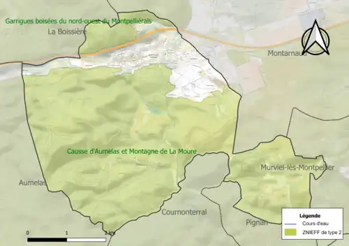 Carte des ZNIEFF de type 2 sur la commune.