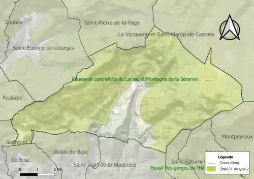 Carte de la ZNIEFF de type 2 sur la commune.