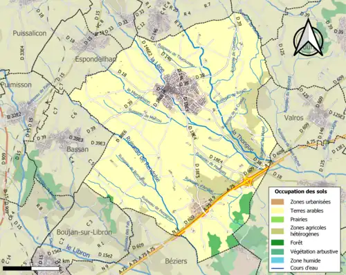 Carte en couleurs présentant l'occupation des sols.