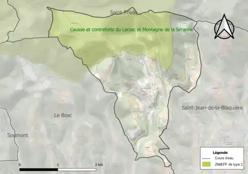 Carte de la ZNIEFF de type 2 sur la commune.