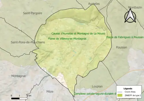 Carte des ZNIEFF de type 2 sur la commune.