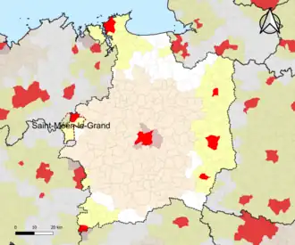 Localisation de l'aire d'attraction de Saint-Méen-le-Grand dans le département d'Ille-et-Vilaine.
