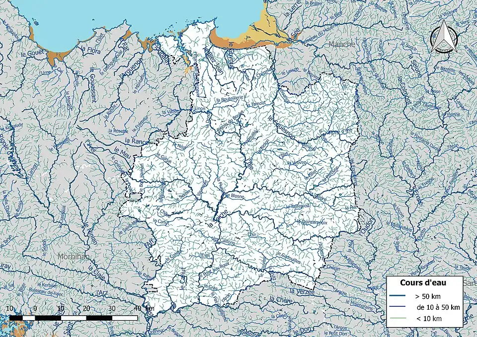 Carte de l'ensemble du réseau hydrographique de l'Ille-et-Vilaine.