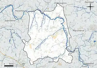 Carte en couleur présentant le réseau hydrographique de la commune