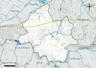 Carte en couleur présentant le réseau hydrographique de la commune