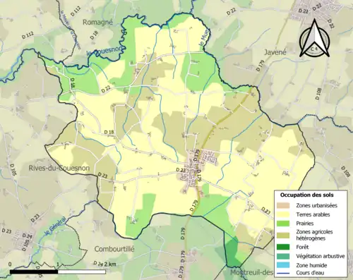 Carte en couleurs présentant l'occupation des sols.