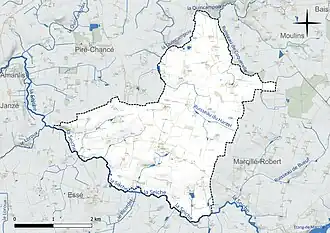 Carte en couleur présentant le réseau hydrographique de la commune