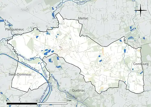 Carte en couleur présentant le réseau hydrographique de la commune