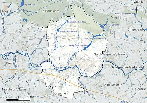 Carte du réseau hydrographique de la commune de Châteaubourg.