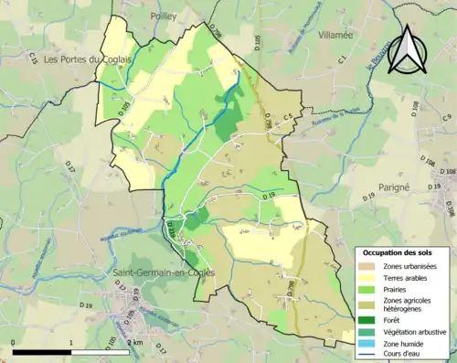 Carte en couleurs présentant l'occupation des sols.