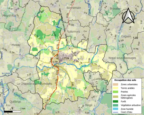 Carte en couleurs présentant l'occupation des sols.
