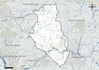 Carte en couleur présentant le réseau hydrographique de la commune