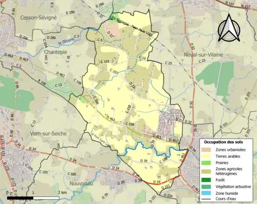 Carte en couleurs présentant l'occupation des sols.