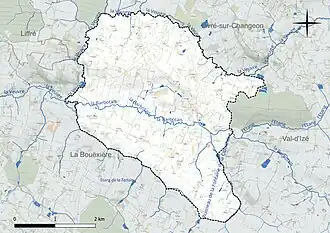 Carte en couleur présentant le réseau hydrographique de la commune