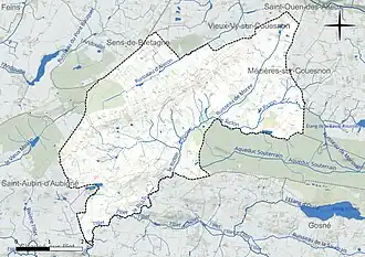 Carte en couleur présentant le réseau hydrographique de la commune