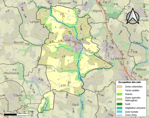Carte en couleurs présentant l'occupation des sols.