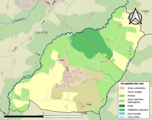 Carte en couleurs présentant l'occupation des sols.