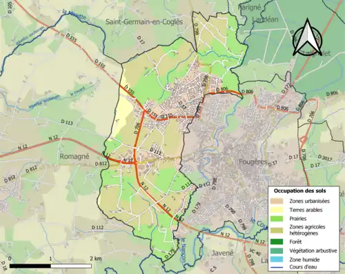 Carte en couleurs présentant l'occupation des sols.