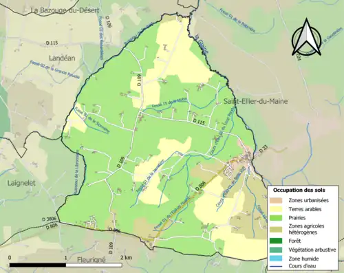 Carte en couleurs présentant l'occupation des sols.