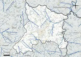 Carte en couleur présentant le réseau hydrographique de la commune