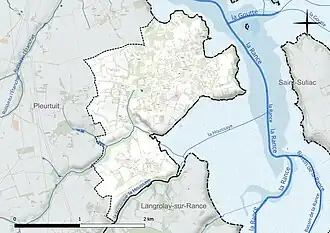 Carte en couleur présentant le réseau hydrographique de la commune