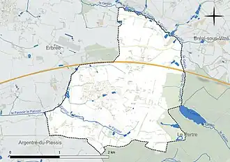 Carte en couleur présentant le réseau hydrographique de la commune