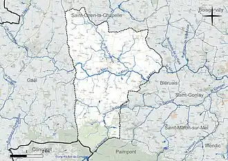 Carte en couleur présentant le réseau hydrographique de la commune